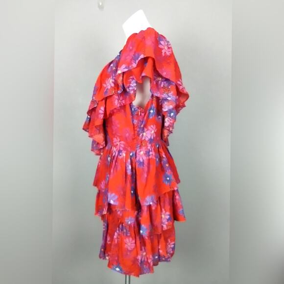 Endless Rose Vallis One Shoulder Floral Tiered Mini Dress Size Large - Picture 3 of 16